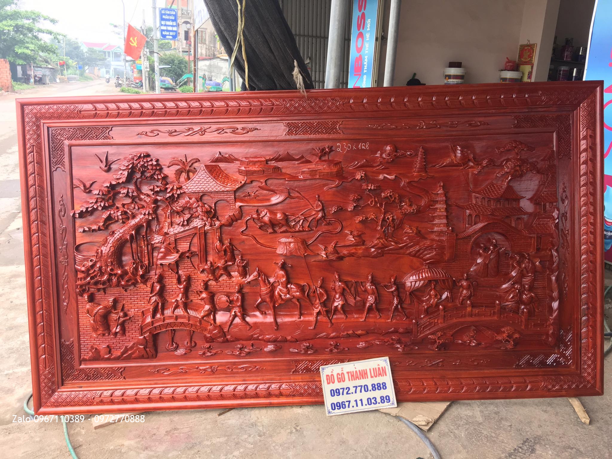 Tranh Vinh Quy Bái Tổ Gỗ Hương Nam Phi.2m30-1m28. Khách Sóc Sơn HN@.