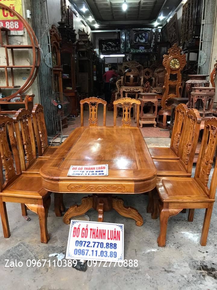 Sập Thập Điểu Quần Mai Và Bàn Ghế Ăn Gỗ Gụ. Chú Khải Quảng Ninh,