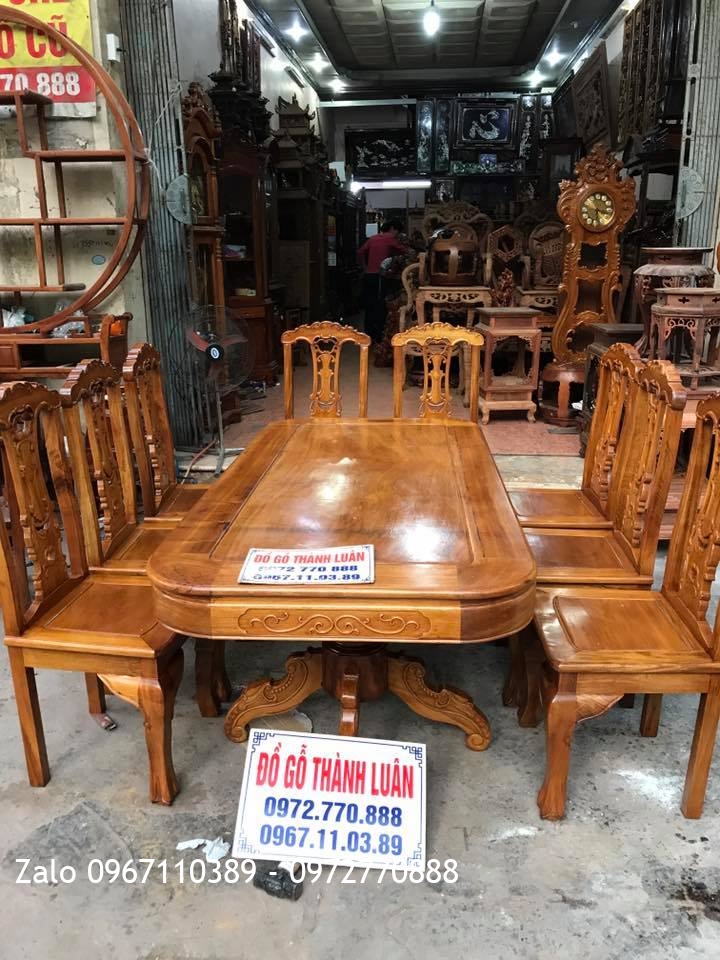 Sập Thập Điểu Quần Mai Và Bàn Ghế Ăn Gỗ Gụ. Chú Khải Quảng Ninh,.