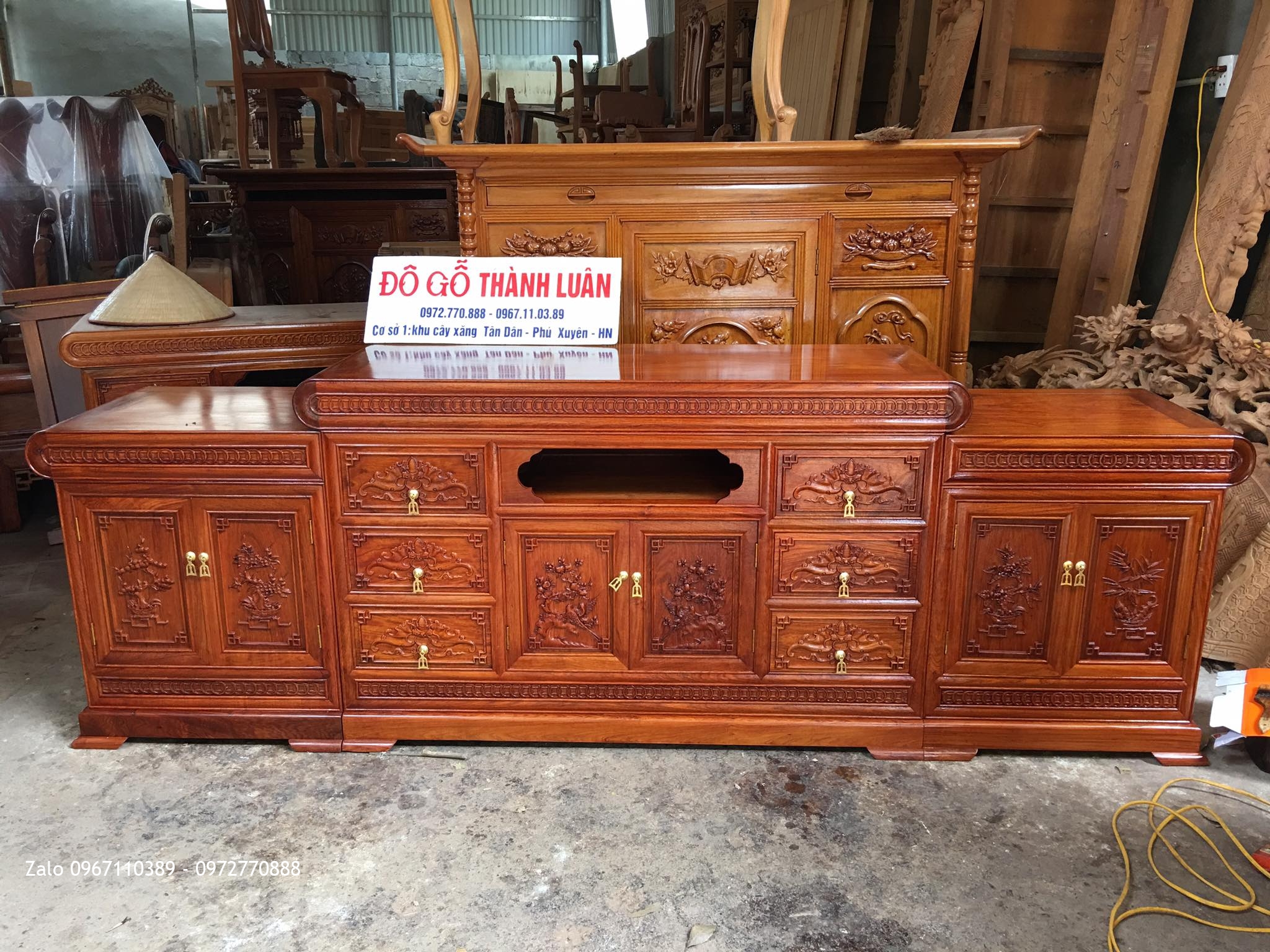 Kệ mõ đồng tiền 3 cục gỗ hương. A Lam Vĩnh Phúc.