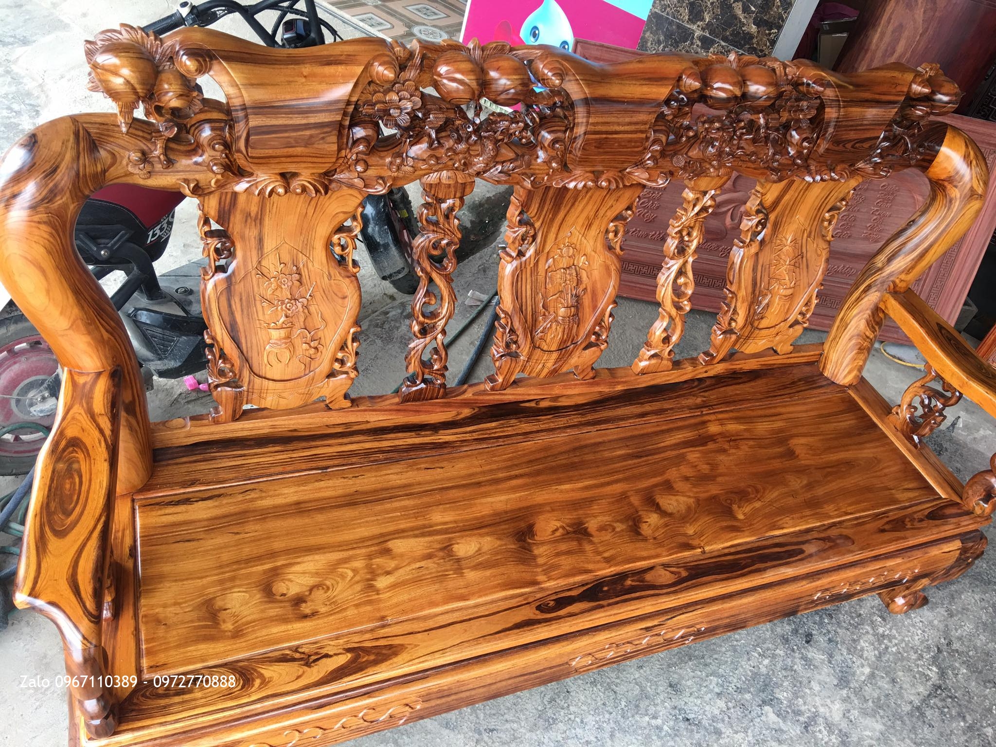 Bộ Ghế Gụ Ta Quảng Bình Vân Vip 6 Món.C12. Bàn 1m67x81::.