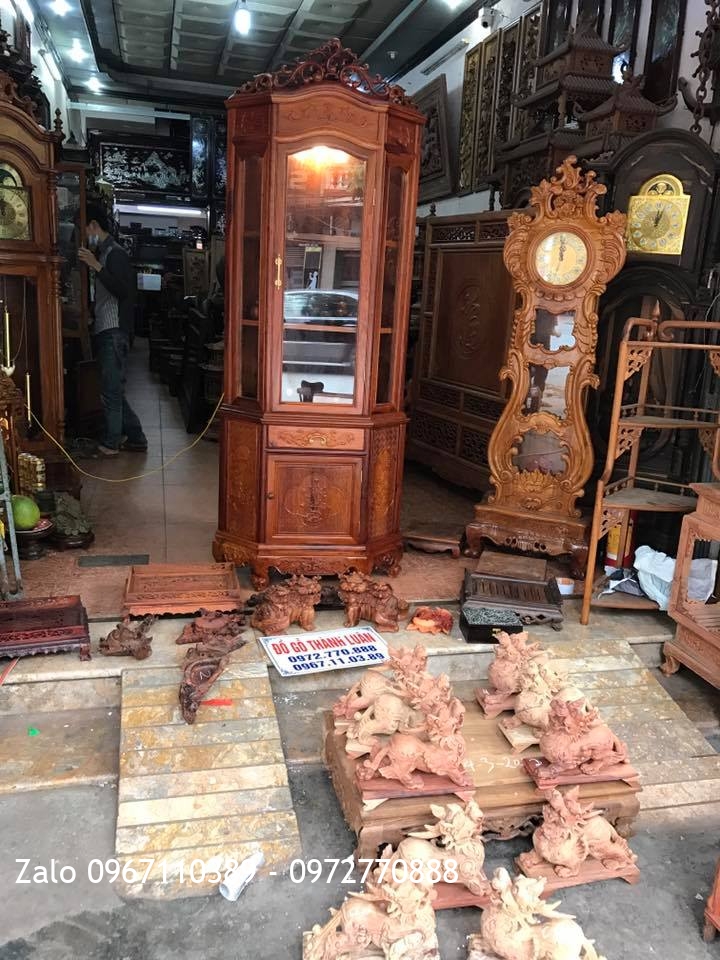Tủ Góc Gỗ Hương Đỏ Lào 60 Và Tỳ Hưu Phong Thuỷ,