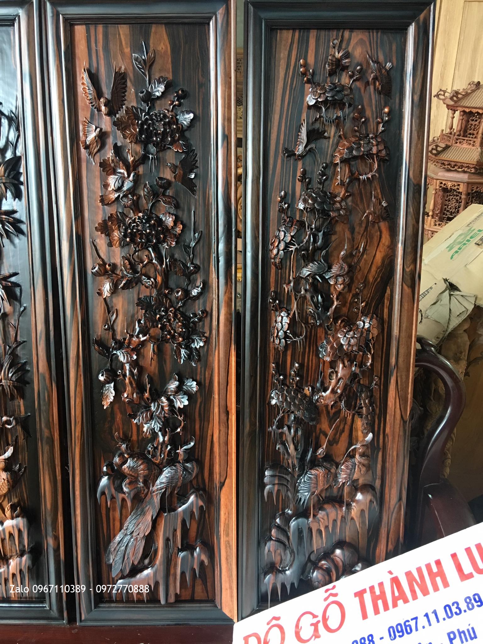 Bộ Tranh Tứ Quý Gỗ Mun Sọc Nối 3D. C Việt Thái Thịnh HN.