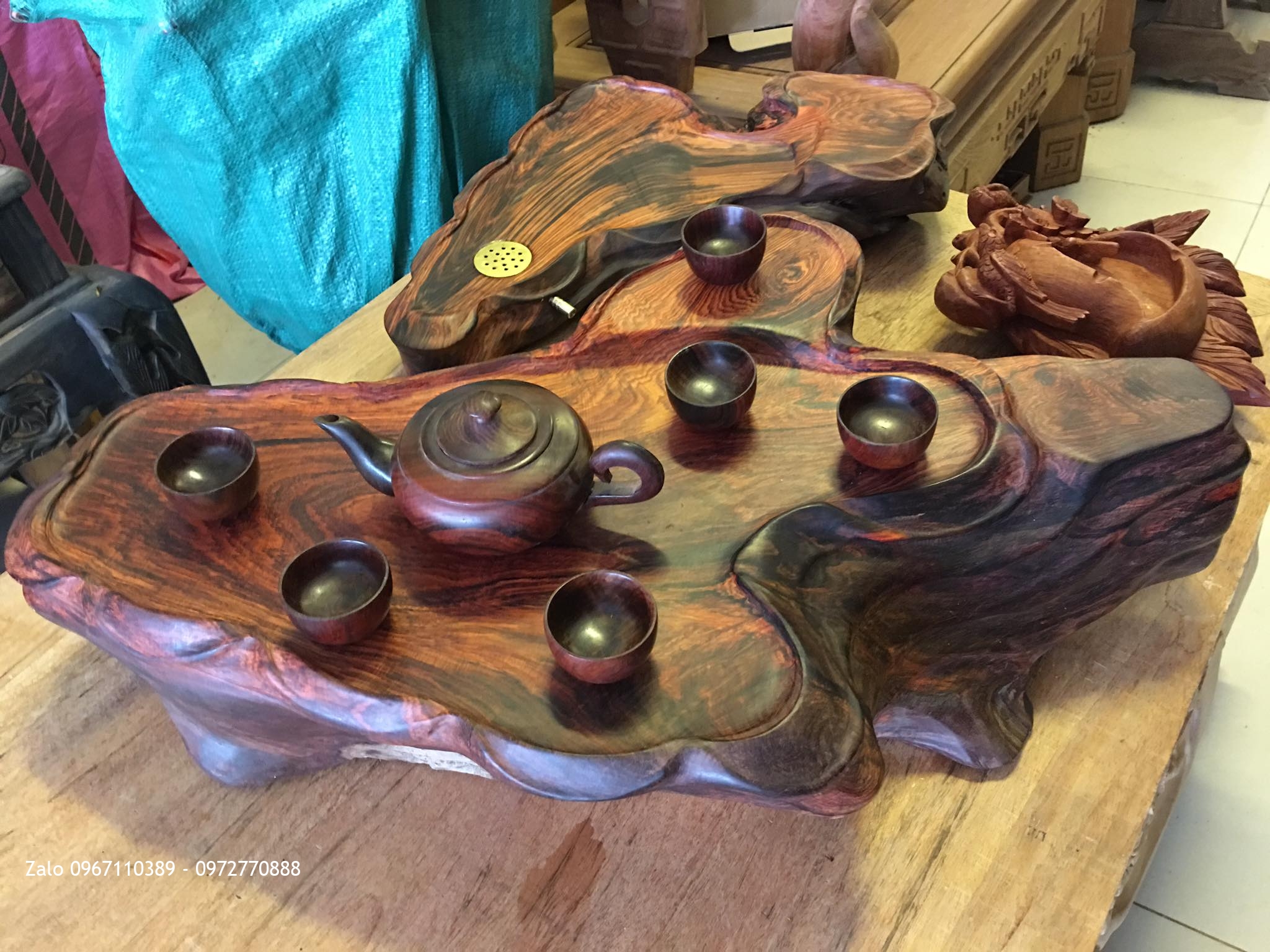 Khay Trà, Ấm Chén Gỗ Trắc Đỏ Sịn.