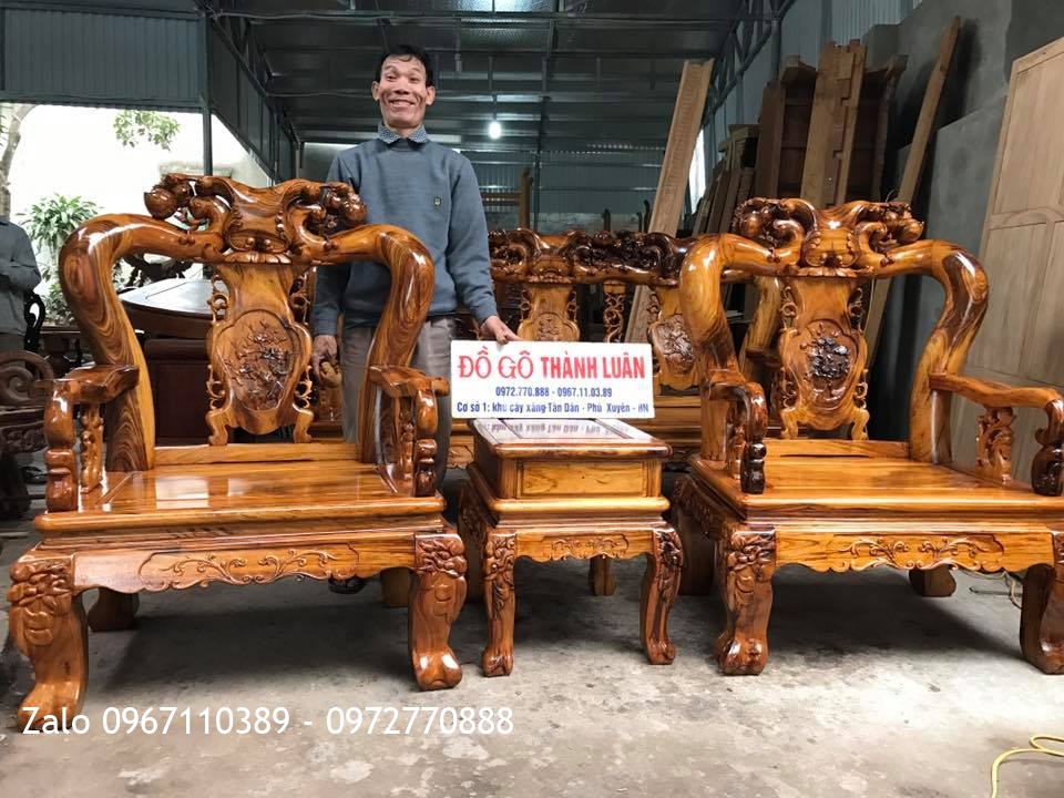 Bộ Ghế Gỗ Gụ Ta Quảng Bình Cột 12.6 Món VIP. Khách Nhà Bè TPHCM.
