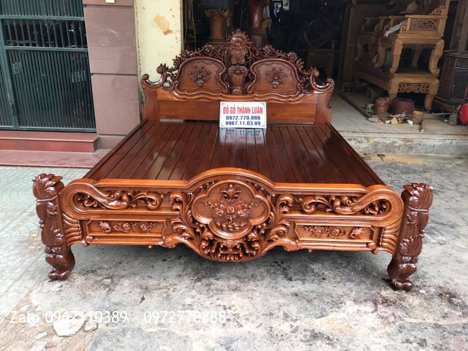 Giường Hoa Hồng Gỗ Gụ(Louis)1m-2m. Khách Hải Phòng.