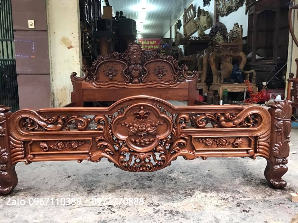 Giường Hoa Hồng Gỗ Gụ(Louis)1m-2m. Khách Hải Phòng::