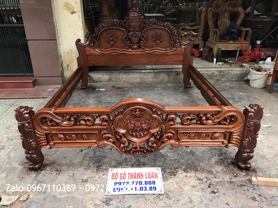 Giường Hoa Hồng Gỗ Gụ(Louis)1m-2m. Khách Hải Phòng::.