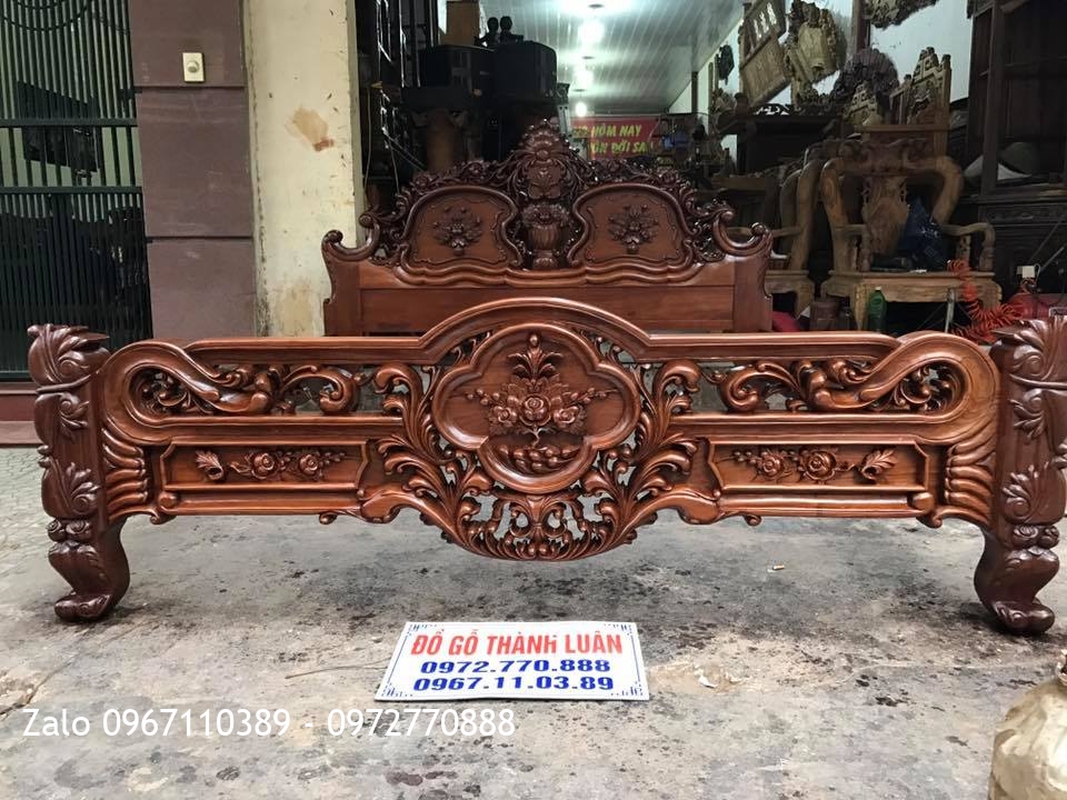Giường Hoa Hồng Gỗ Gụ(Louis)1m-2m. Khách Hải Phòng::.