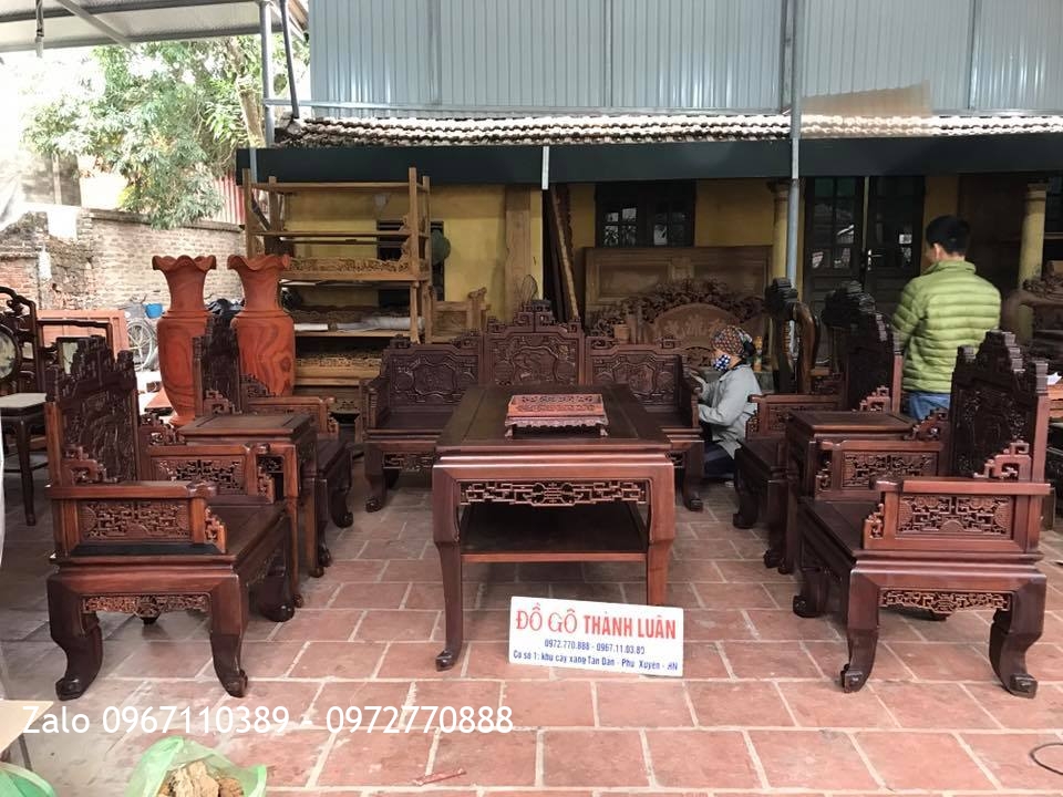 Bộ Trường Kỷ Huế Đục Tích Bát 8 Món Gỗ Gụ. C Thắng Bình Đà HN