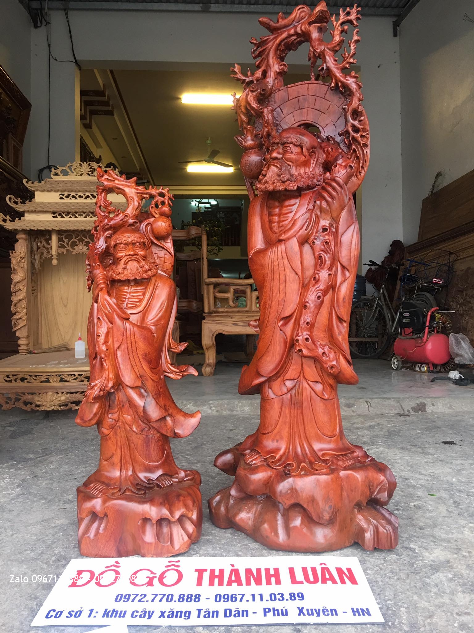 2 Pho Tượng ĐạT Ma Sư Tổ Gỗ Hương Đỏ Lào