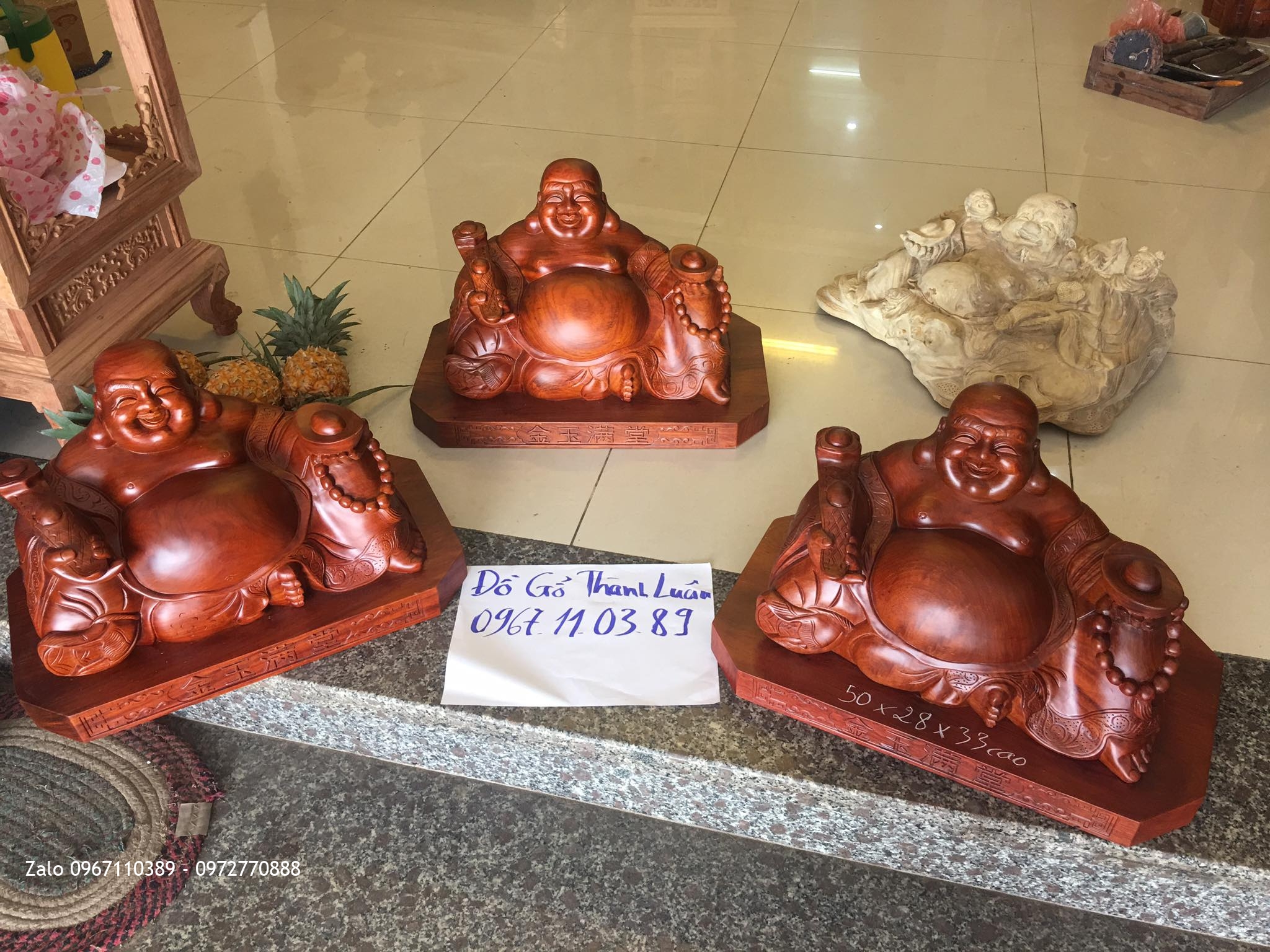 3 Pho Tượng Di Lặc Gỗ Hương(Kim Ngọc Mãn Đường) Gỗ Nu Nghiến