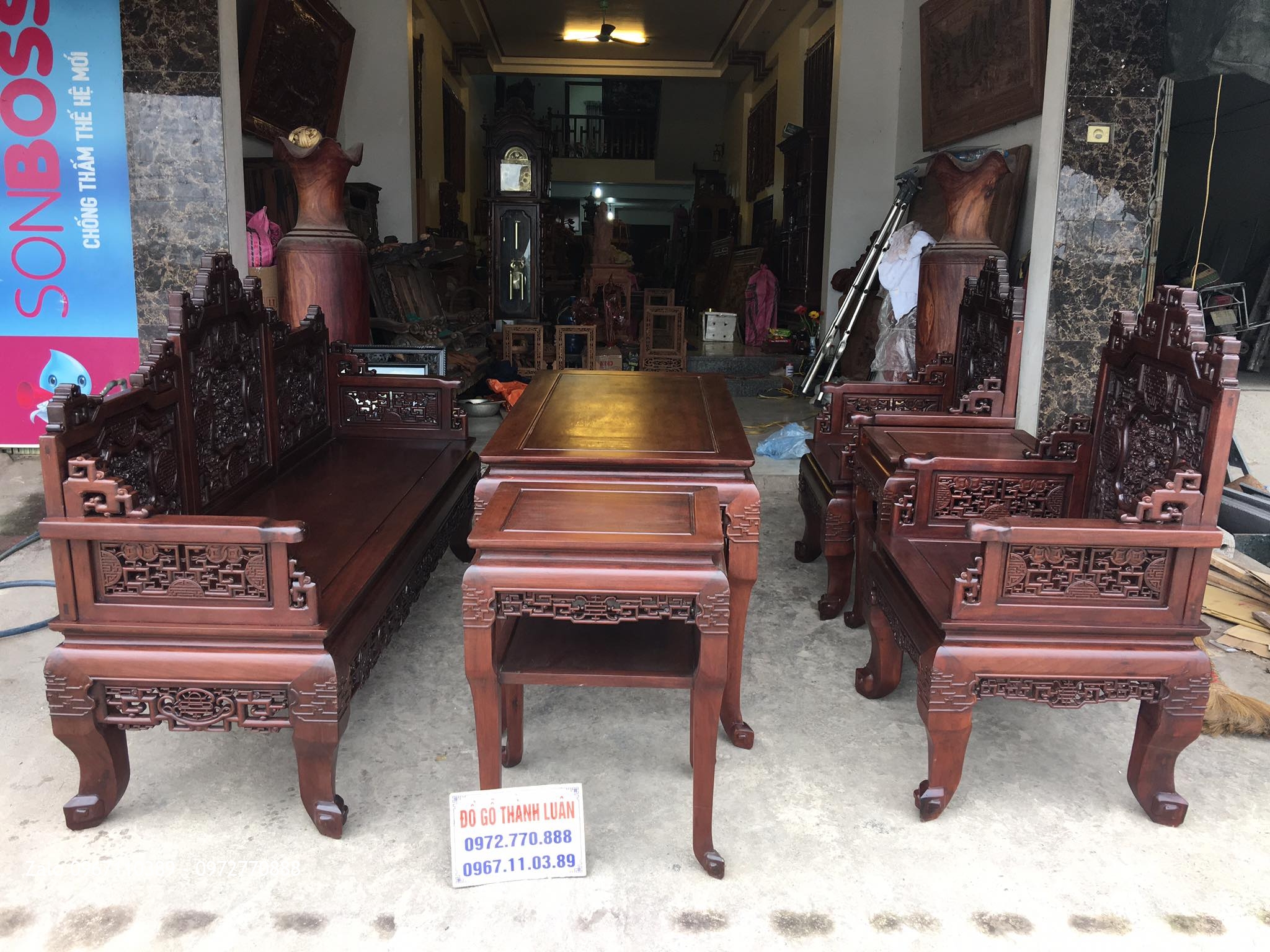 Trường Kỷ Huế Đục Ngũ Lân Gỗ Gụ Mật. A Việt Ba Vì HN.