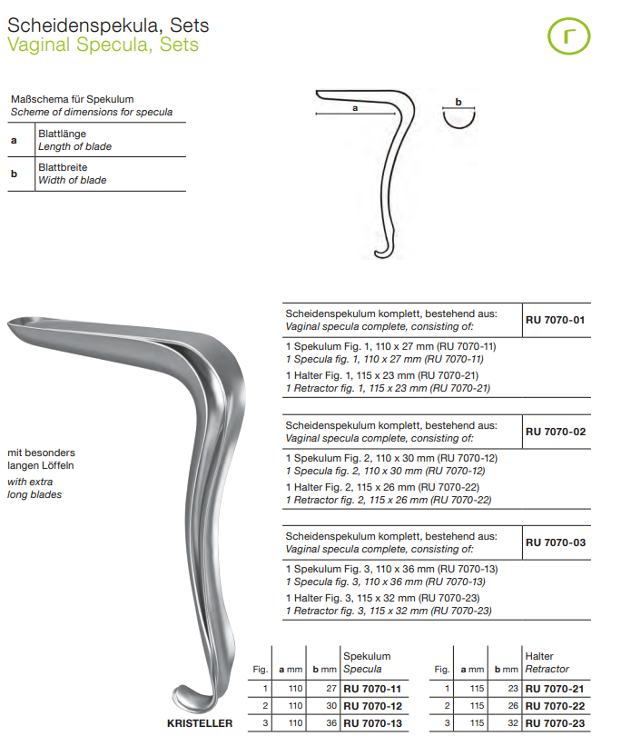 Vaginal Specula, Sets