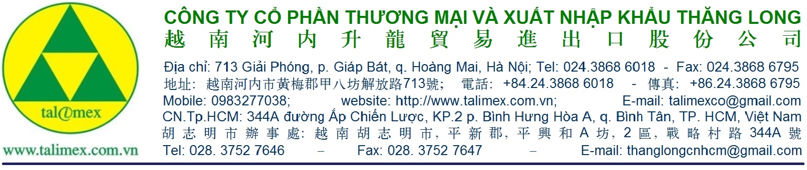 CÔNG TY CP THƯƠNG MẠI VÀ XUẤT NHẬP KHẨU THĂNG LONG