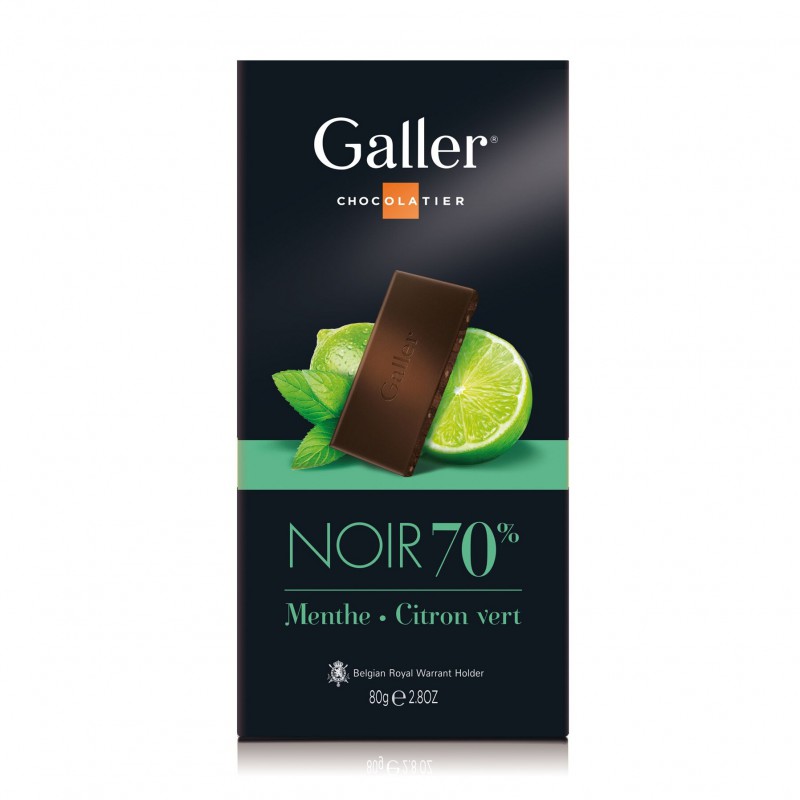 SOCOLA BỈ GALLER NOIR 70%  MENTHE 80G