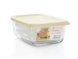 Hộp thủy tinh hình chữ nhật nắp trắng 400ml