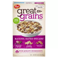 Ngũ cốc Post Great Grains Raisins, Dates, Pecans 453g