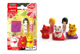 Tẩy Iwako ER-BRI020 vỉ hình mèo thần tài, cô gái Nhật