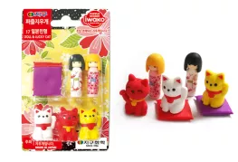 Tẩy Iwako ER-BRI020 vỉ hình mèo thần tài, cô gái Nhật