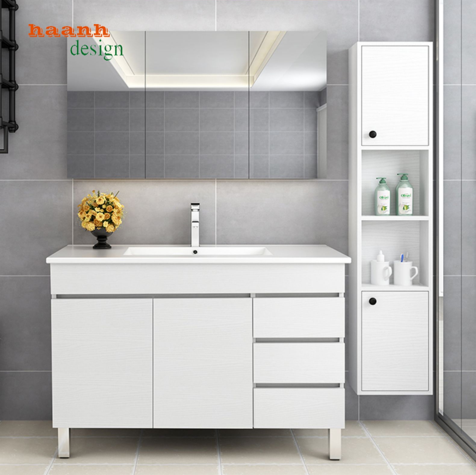 Tủ gỗ Lavabo phòng tắm phong cách hiện đại. LVB 003