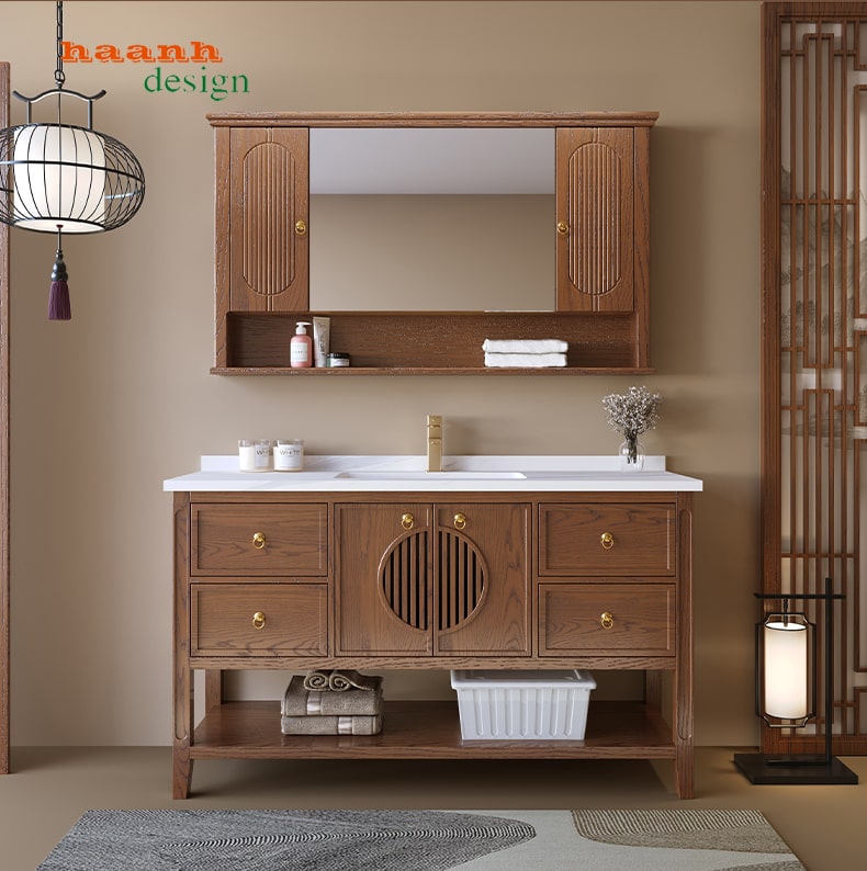 Tủ lavabo phòng tắm phong cách á đông 