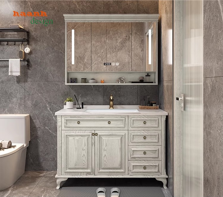 Tủ gỗ lavabo phòng tắm tân cổ điển