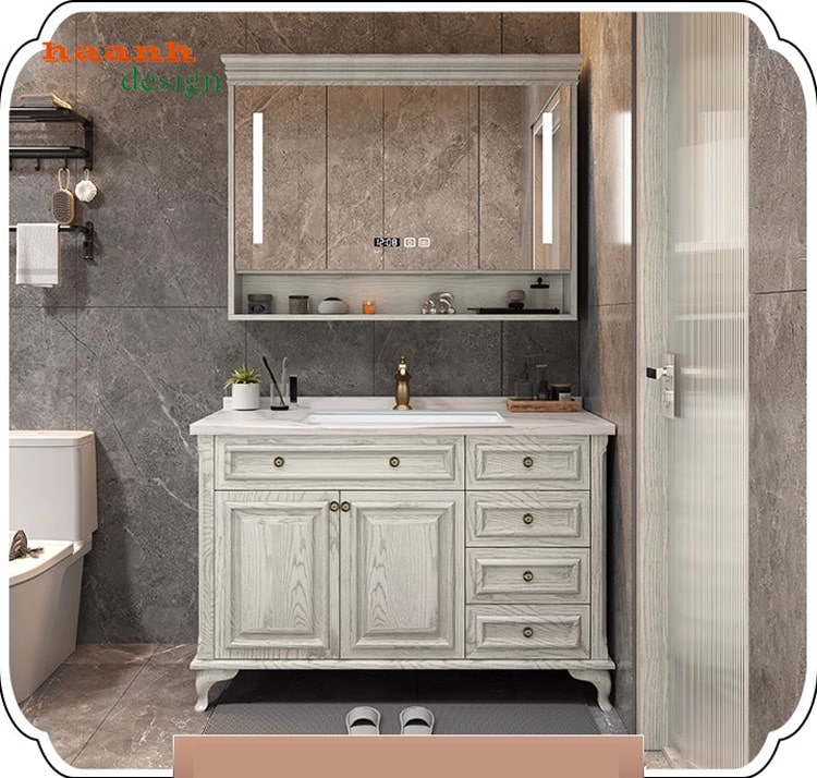 Tủ gỗ lavabo phòng tắm tân cổ điển