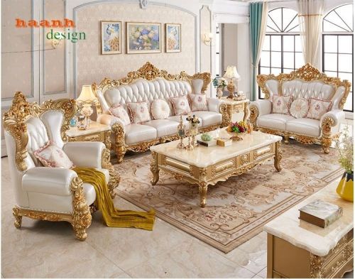 Sofa phòng khách tân cổ điển dát vàng cao cấp PCKD 019