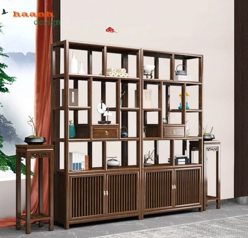 kệ trang trí gỗ sồi giả cổ phong cách á đông truyền thống GBK 026