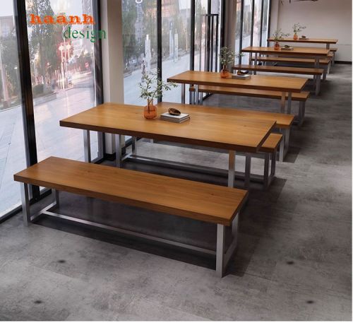 Bàn ghế ăn chân sắt mặt gỗ thiết kế đơn giản hiện đại NTS 004