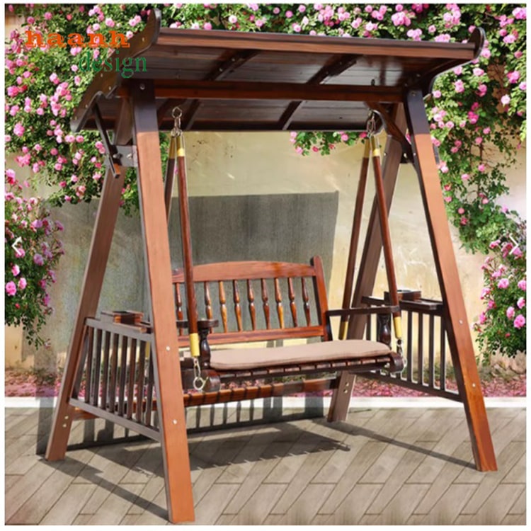 Xích đu gỗ ngoài trời-Chất liệu gỗ Teak bền lâu- GXD 004