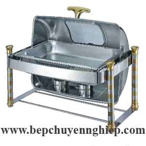 Nồi hâm buffet chữ nhật nắp kính chân cao hoa văn