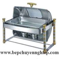 Nồi hâm buffet chữ nhật nắp kính chân cao hoa văn