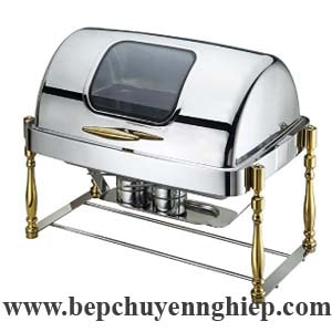 Nồi hâm thức ăn buffet chữ nhật nắp kính 9 lít chân mạ vàng giả gỗ