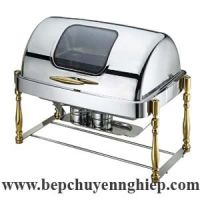Nồi hâm thức ăn buffet chữ nhật nắp kính 9 lít chân mạ vàng giả gỗ