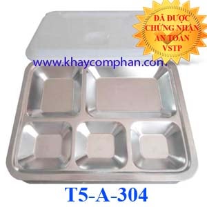 Khay cơm inox 5 ngăn 304 có nắp T5-A-304