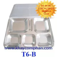 Khay ăn inox 6 ngăn có nắp nhựa trắng T6-B