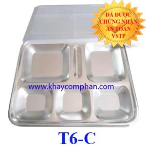 Khay đựng cơm bằng inox 6 ngăn có nắp T6-C