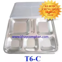 Khay đựng cơm bằng inox 6 ngăn có nắp T6-C
