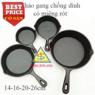 Chảo gang tay cầm miệng rót nhiều size