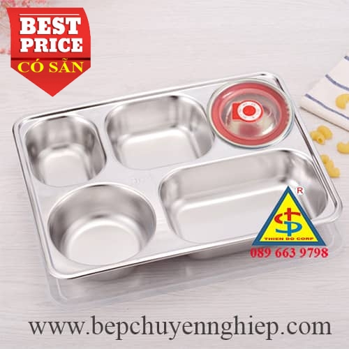 Hộp đựng cơm inox 304 5 ngăn sâu lòng kèm chén canh có nắp