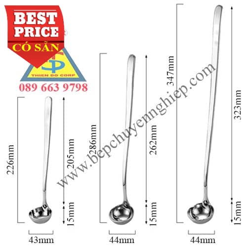 Muỗng inox 304 cao cấp cán dài - có 3 size 226mm - 286mm - 347mm; hàng ...
