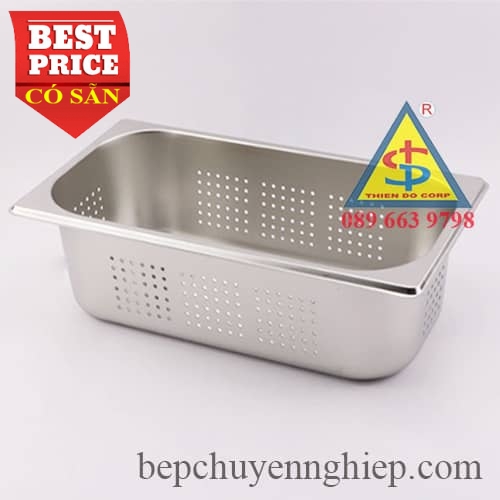 Khay inox chữ nhật GN 1/3 có lỗ