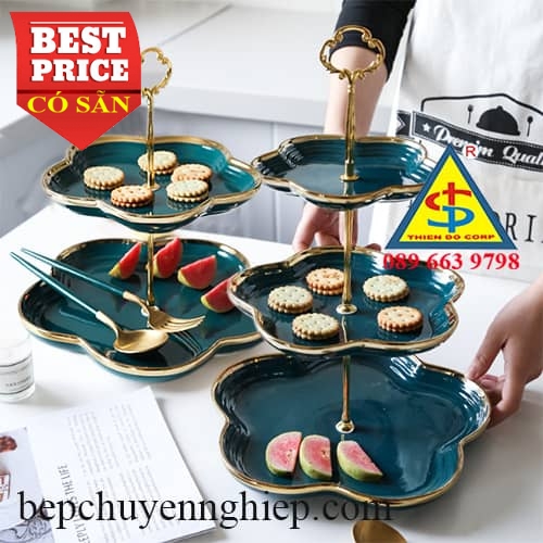 Dĩa tháp 2 3 tầng trưng bày bánh trái cây buffet