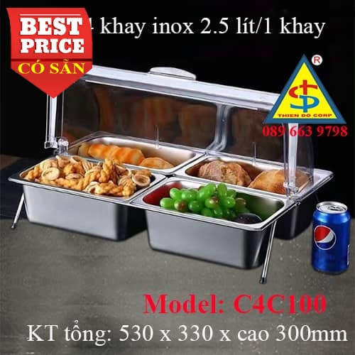 bo-combo-4-khay-inox-co-nap-chup-khung-chan-inox-buffet-tiec-tra-ban-banh-mi