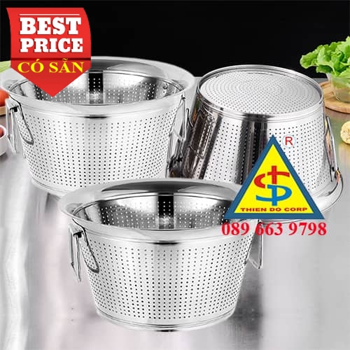 Giỏ inox hình nón đủ size-100% inox SUS 304 đột lỗ nhỏ; 2 quai xách bền ...