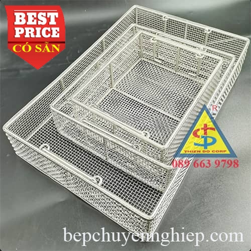 Giỏ rổ lưới Inox 304 chữ nhật có quai xách, khoảng cách ô 6x6mm ...