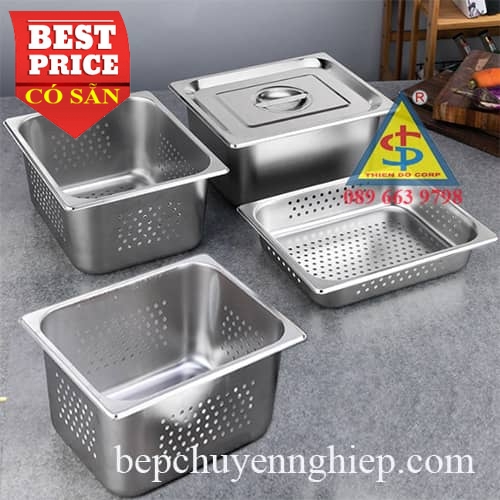 Khay rổ inox -  khay inox buffet GN 1/2 có lỗ