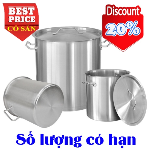 Nồi inox 304 công nghiệp thân thấp nấu bếp từ (nhiều size)